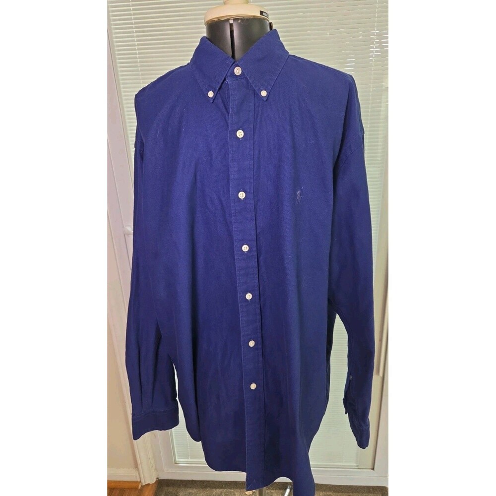 Vintage Ralph Lauren Corduroy Blue Button Down Long Sleeve Blake Mens Large 90s